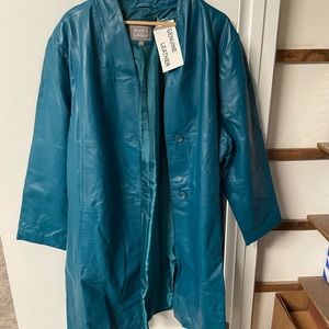 Women’s Leather Coat, size 26, Teal